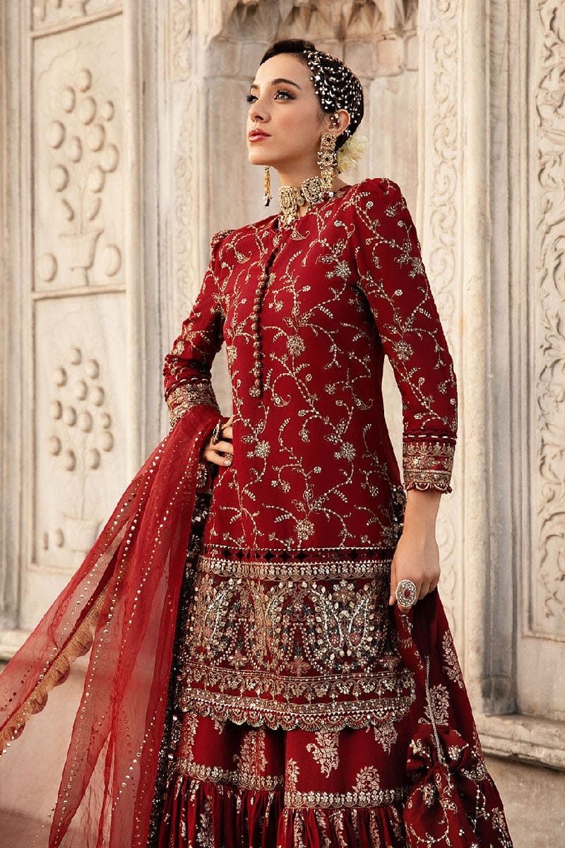 Maria B Unstitched Embroidered Organza Suit - Maroon