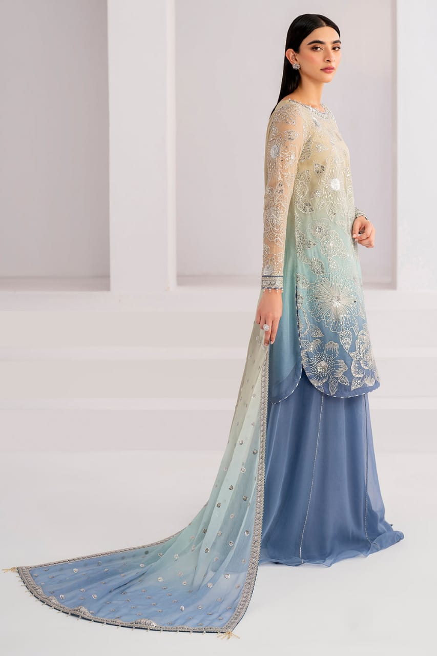 JAZMIN | EMBROIDERED CHIFFON UC-3052 - Tie & Dye Skyblue