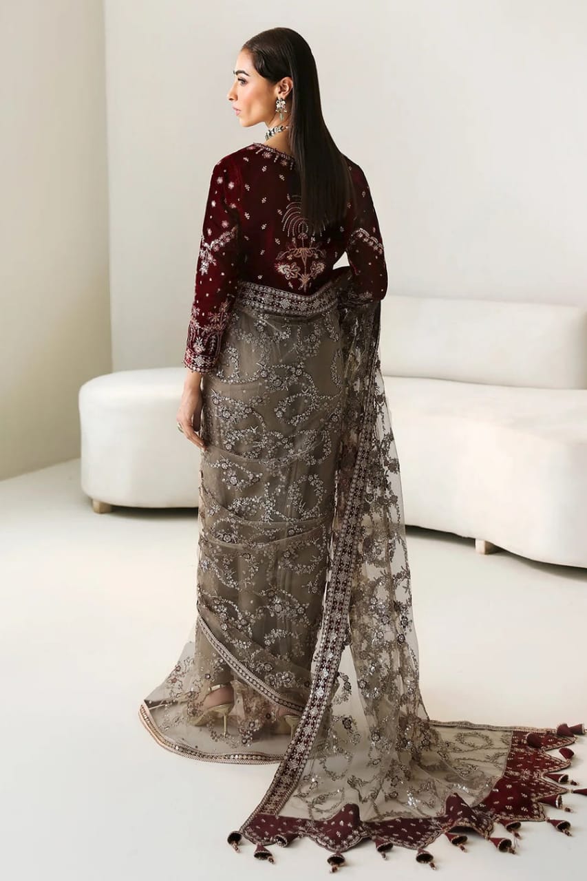Alizey | Skin Mehroon Maxi BH - Velvet Body with Net