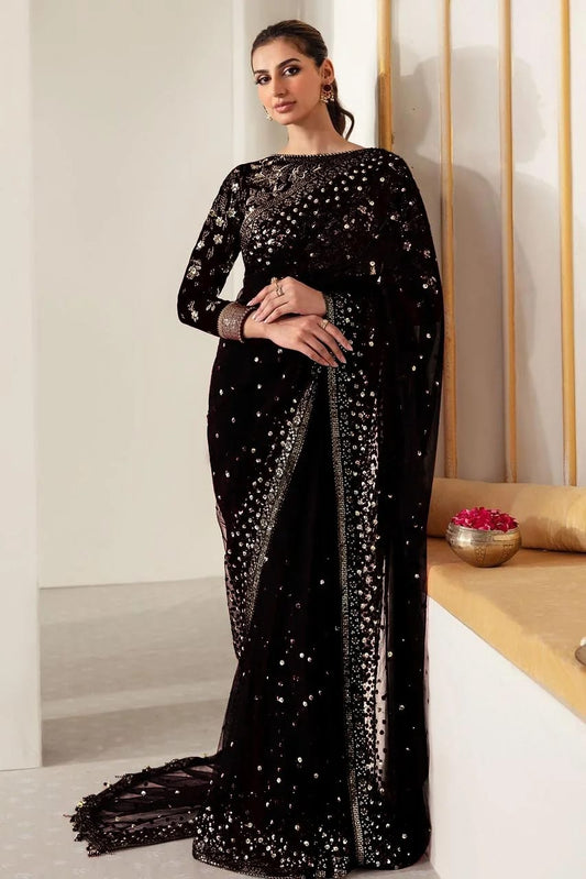 Jazmin | Black - Net Saree With Velvet body