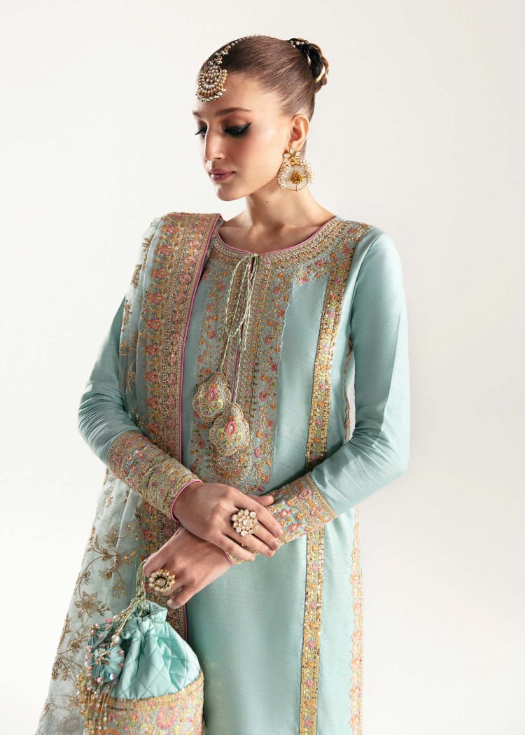 Kanwal Malik | Manjeh - Ferozi - Raw Silk With purse 👜
