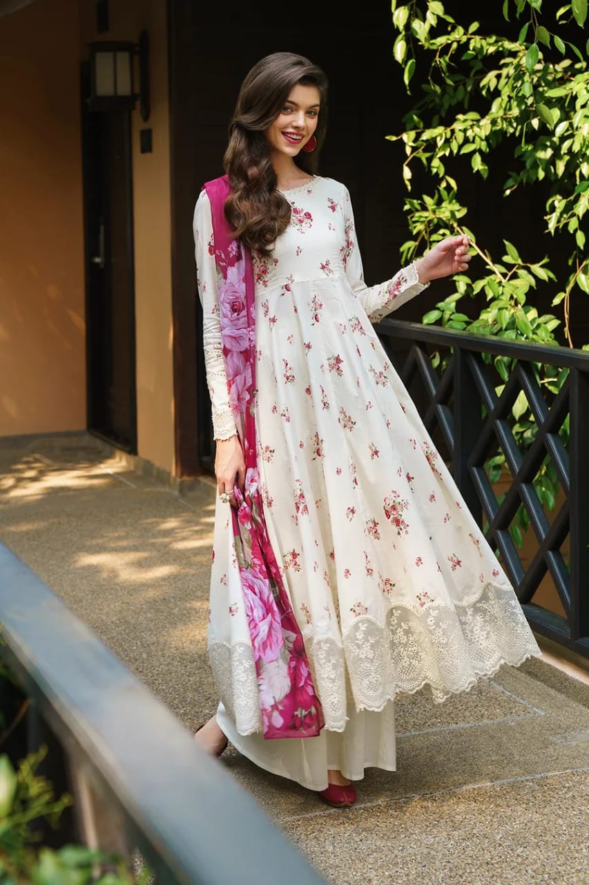 Iznik | Floral White & Pink - Lawn Collection Emarlad Wear Iznik | Floral White & Pink - Lawn Collection Emarlad Wear