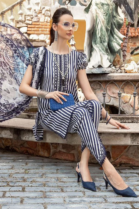 Maria B | White blue - Lawn & Chiffon Dupatta