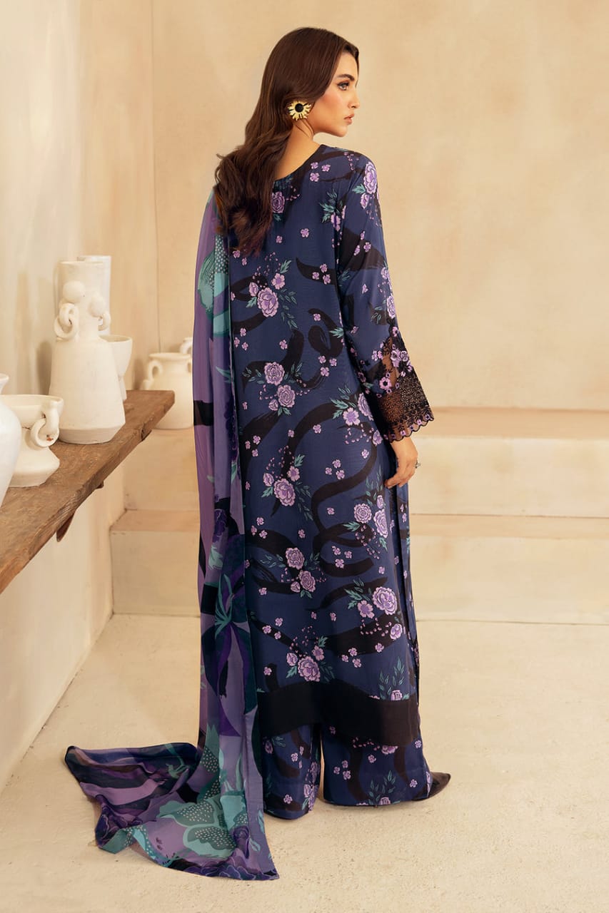 Farasha | Black Grey Purple Flower - Digital Lawn Collection