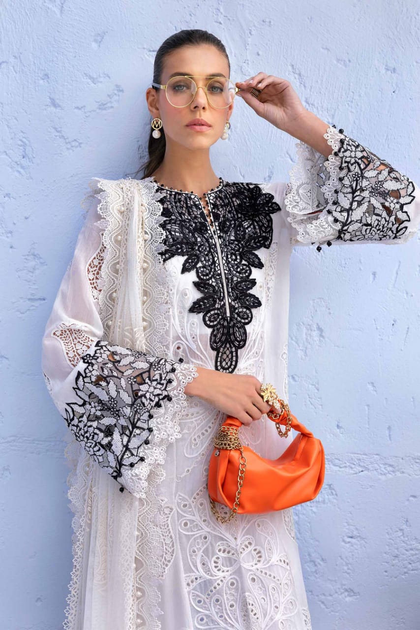 Maria B D-2505-A |Black & White - Luxury Lawn Chikan kari Collection 2025