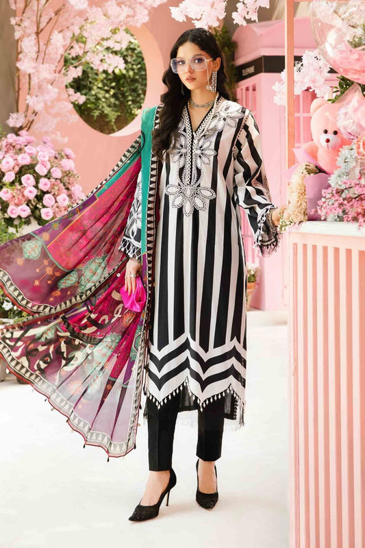 Maria B M-Print MPT-2609-B | Black & White Stripe - Lawn With Chiffon Dupatta Collection