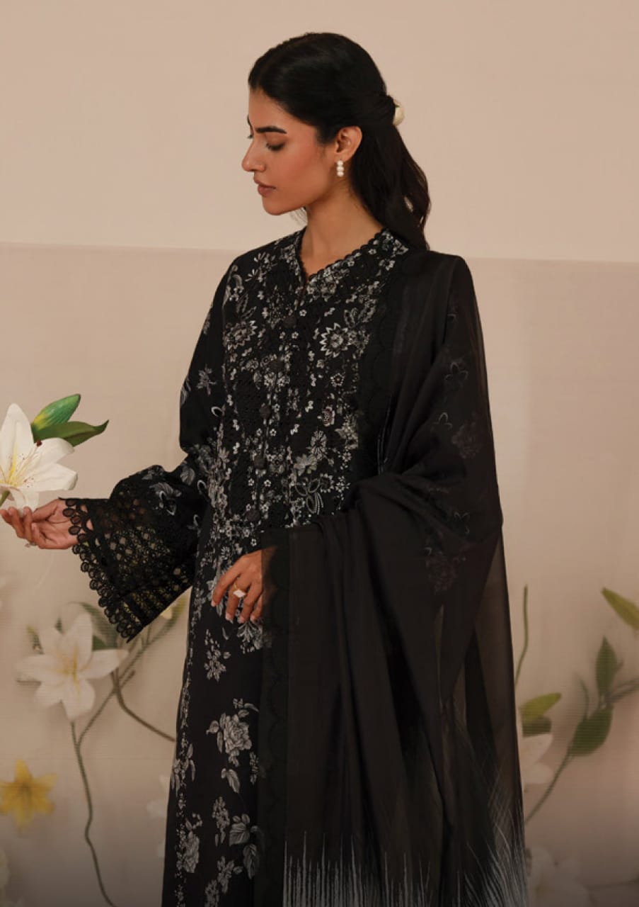 Afrozeh Lupine | Black - Lawn Collection 2025