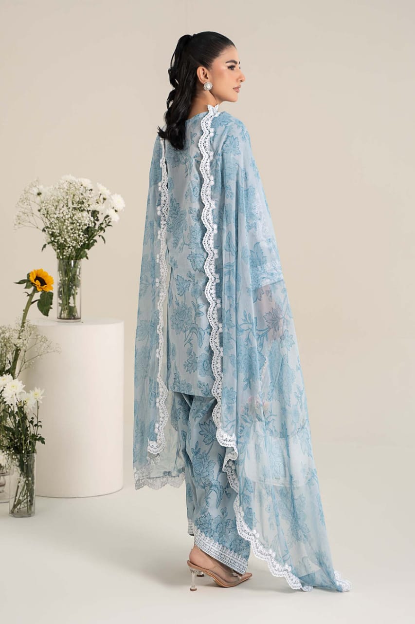 Maria B | Sky Blue - Printed Lawn With Chiffon Embroidered Dupatta