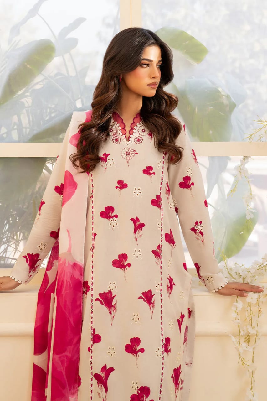 Iznik UE-443 | Skin-Red - Printed Chikankari Lawn Collection