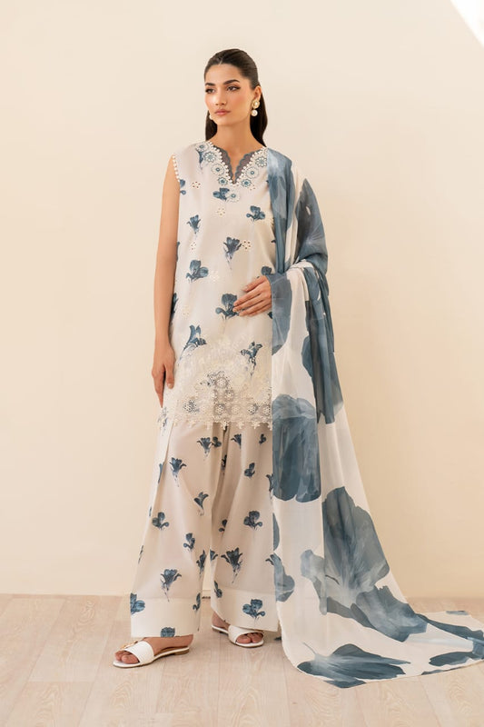 Iznik | White & Blue - Chikankari Printed Lawn Collection