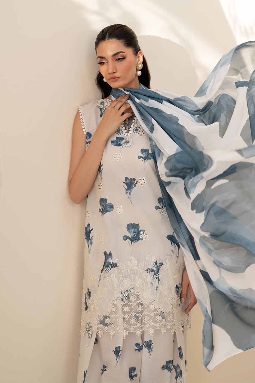 Iznik | White & Blue - Chikankari Printed Lawn Collection