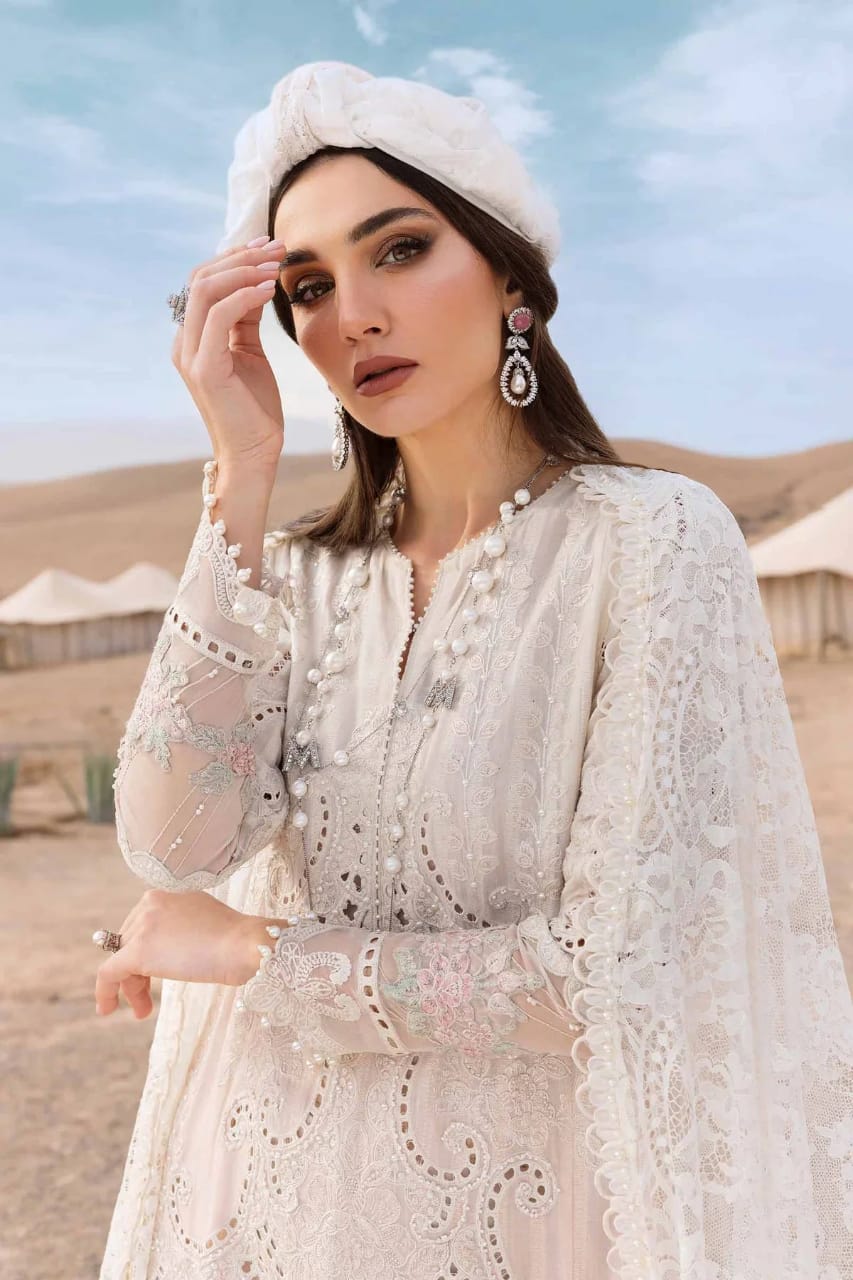 Maria B D-2515-A | White & Pink - Luxury Chikankari Collection