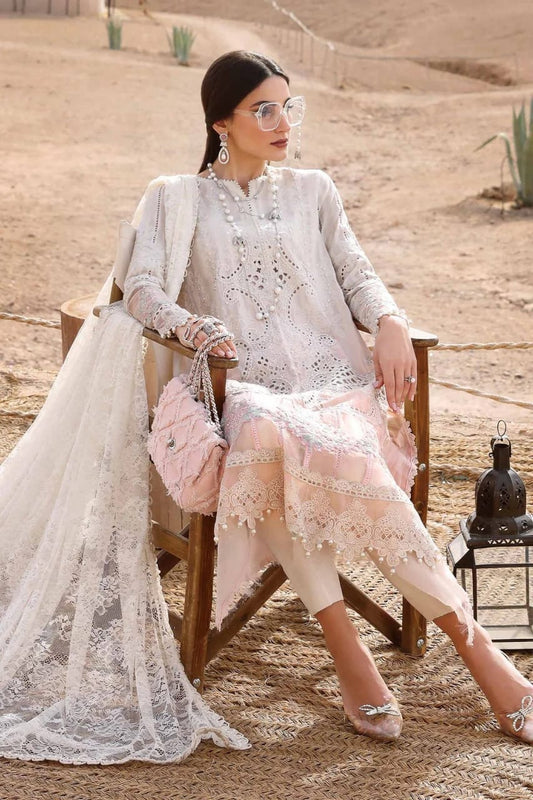 Maria B D-2515-A | White & Pink - Luxury Chikankari Collection