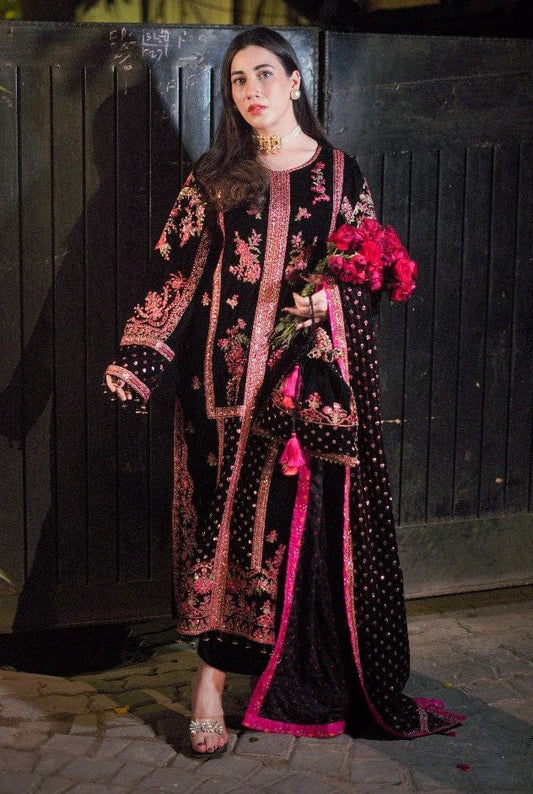 Aneela's Collection | Black - red Embroidered Velvet Collection