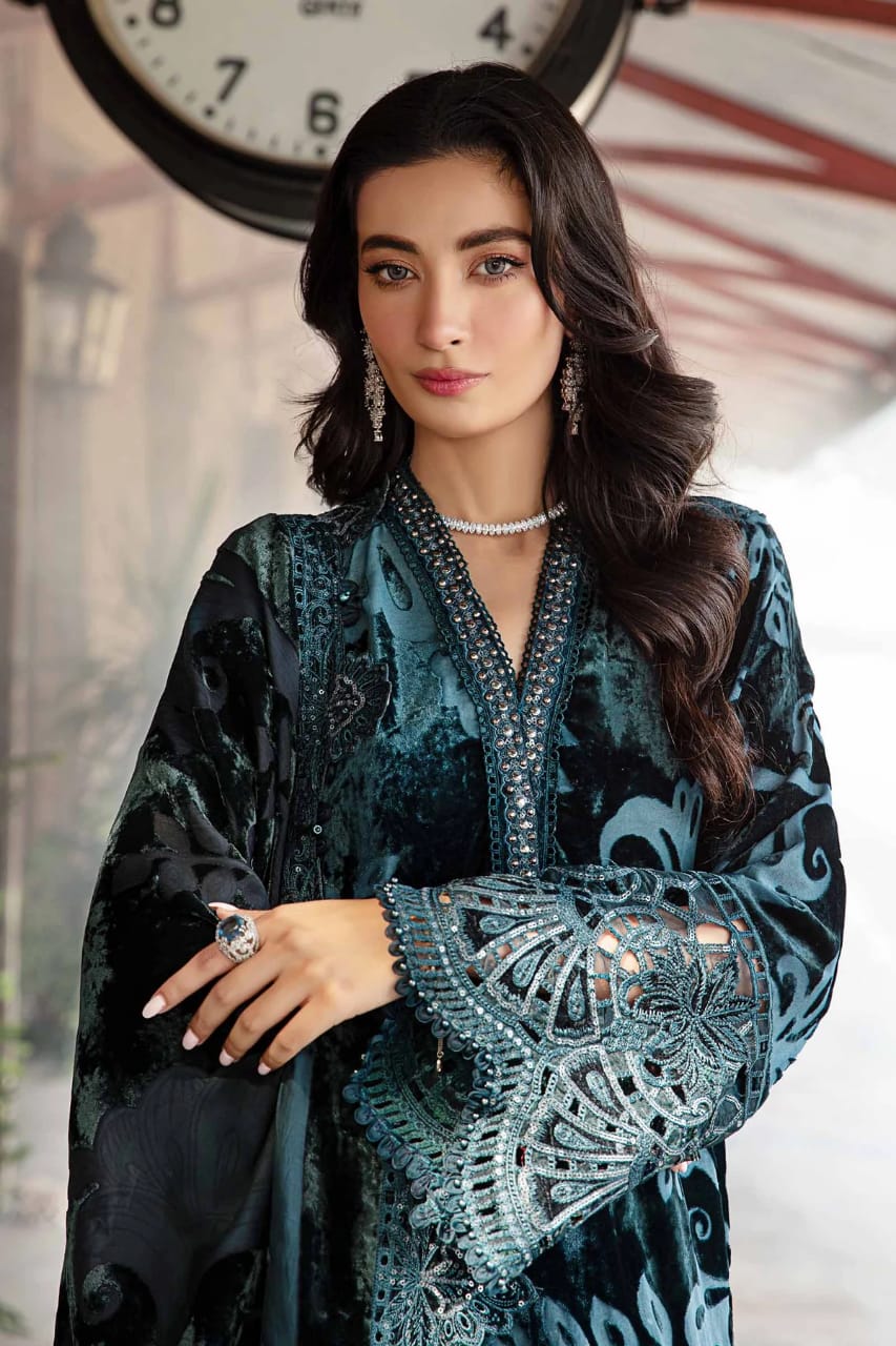 Maria B DL-1203 | Teal - Velvet Palachi Collection