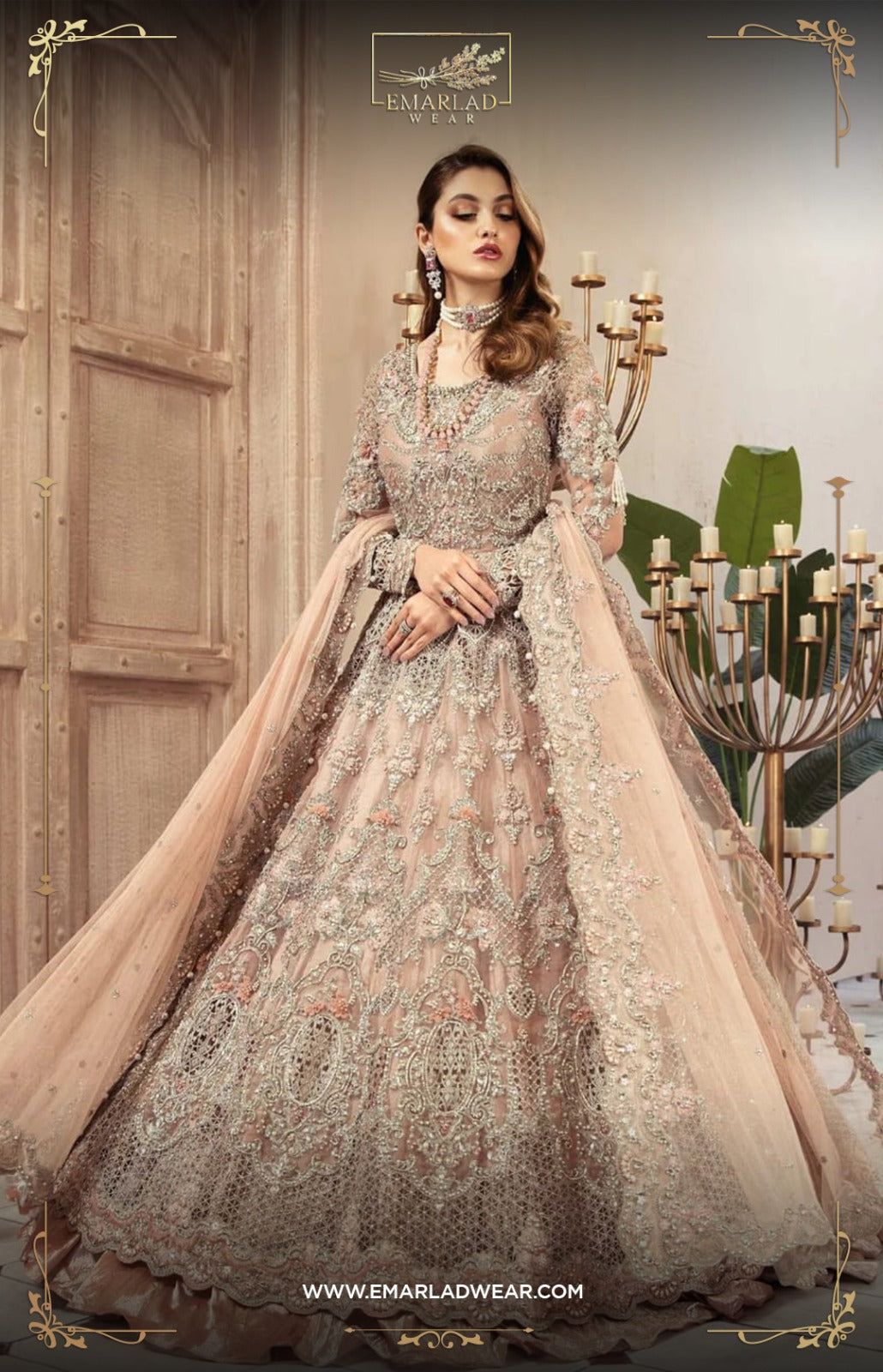 Maria B Peach Wedding Collection Maxi Soft Net Fabric Emarlad Wear Maria B Peach Wedding Collection Maxi Soft Net Fabric Emarlad Wear