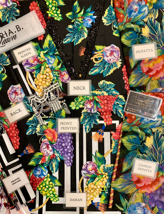 Maria B Black Furits Digital Emb New Arrival Lawn 3pc