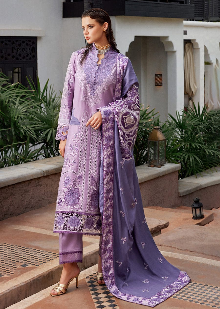 mushq purple dress Mushq Lilac Pure Lawn Embroidery Dress 3pc Emarlad Wear