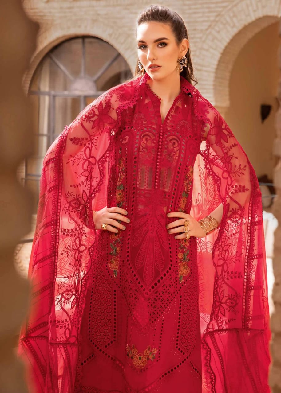 Maria B Red Chikankari Lawn Embroidery New Arrival 3pc Emarlad Wear Maria B Red Chikankari Lawn Embroidery New Arrival 3pc Emarlad Wear