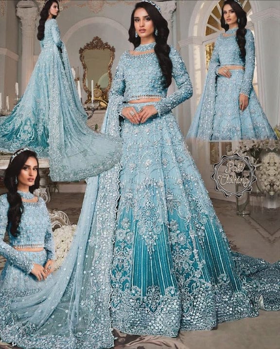 Maria B Sky Blue Bridal Net Maxi Wedding Collection – Emarlad Wear