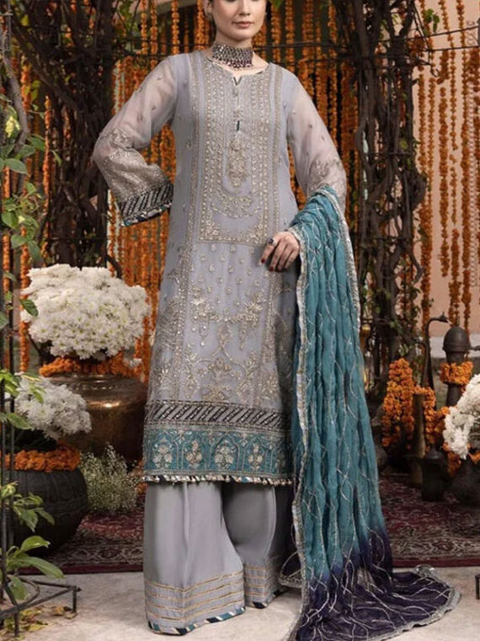 Adan libas | Grey & Zink - Embroidered Chiffon Collection