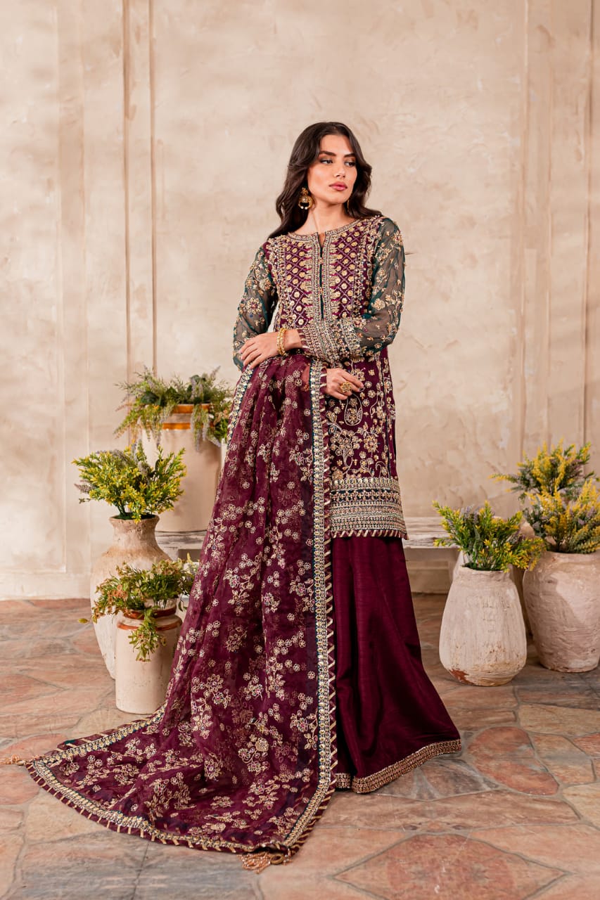 white christmas dresses Designer Wear Maroon Organza Dress Formal Collection – Emarlad Wear