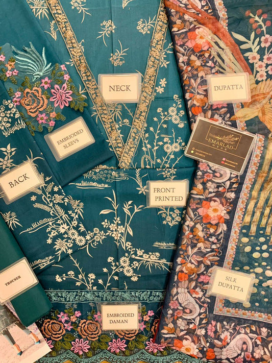 Maria B Green shaded Digital Emb New Arrival Pure Lawn 3pc