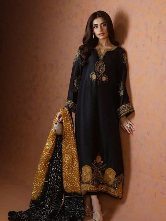 Emarladwear Exclusive design | Black & Musturd - Lava Silk Collection