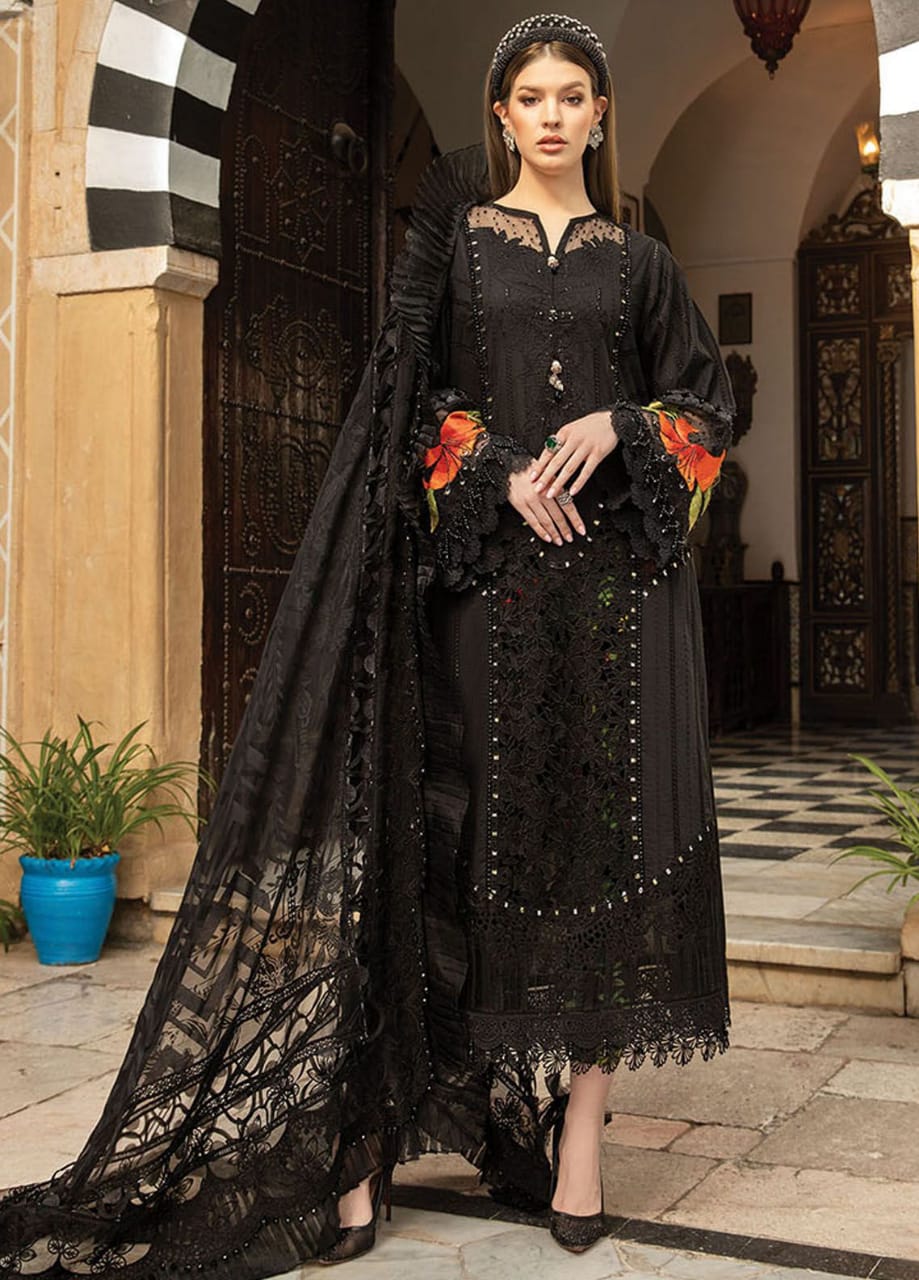 Maria B Black Luxury Lawn Embroidery Chikankari Dress 3pc Emarlad Wear Maria B Black Luxury Lawn Embroidery Chikankari Dress 3pc Emarlad Wear
