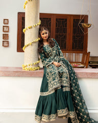 FAIZA SAQLAIN LUXURY ORGANZA DRESS D.GREEN
