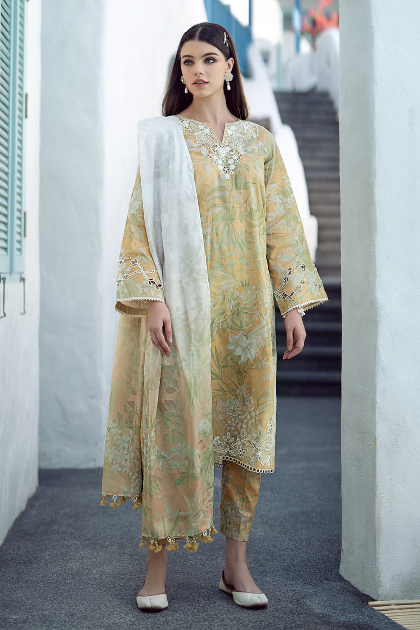 Baroque Skin Digital Print Embroidery Full Suit Print Dress