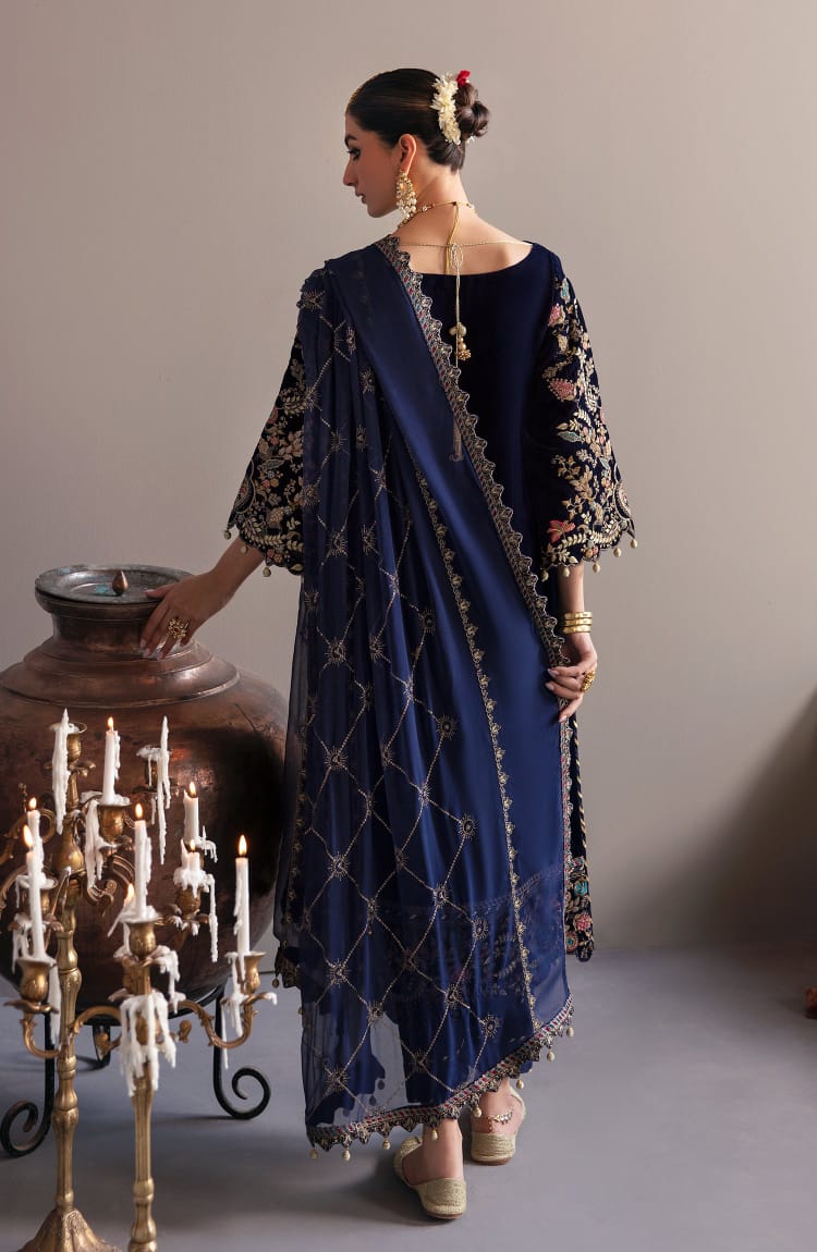 Eman Adeel Blue Velvet Formal Collection Hand Work 3pc