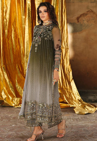 Charizma | Tie & die Mehndi with Grey - Chiffon Collection