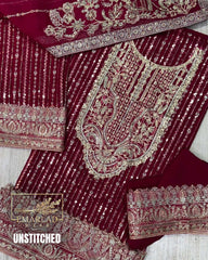 Kanwal Malik Semi Pure Chiffon Embroidered 3 Piece Suit | Dark Shocking Pink