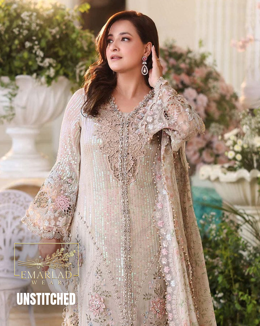 Maria.B Embroidered Luxury Chiffon Unstitched 3Pc Suit MPC-26-107 Skin 5MM Online in Pakistan