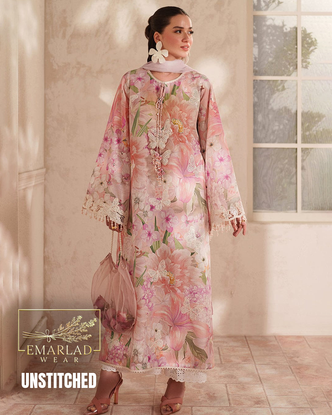 Baroque Butterfly M-7 Pink Printed Lawn Suit with Chiffon Embroidered Dupatta | 3PC Summer Collection | Emarladwear