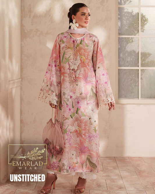 Baroque Butterfly M-7 Pink Printed Lawn Suit with Chiffon Embroidered Dupatta | 3PC Summer Collection | Emarladwear