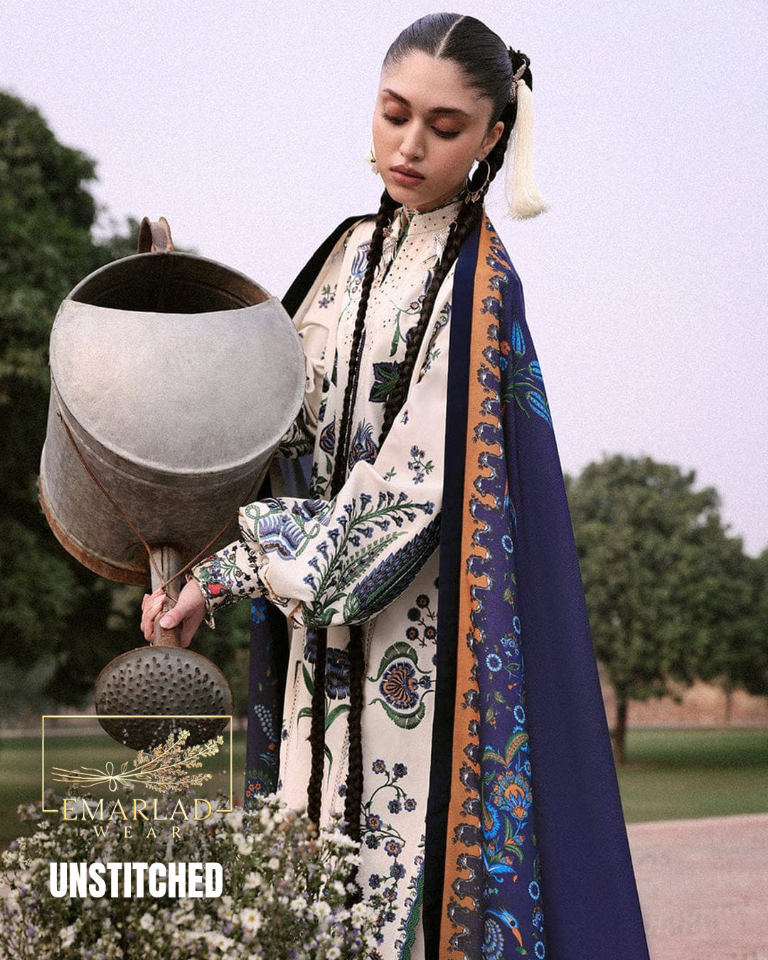 Ahmozi Jugnu Lawn Collection 2026 – Chicken Kari Embroidered 3PC Suit with Silk Dupatta