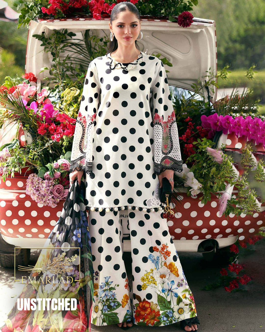 MARIA B M PRINT Vol-02 Polka Dot White Lawn Collection 2026 | 3PC Embroidered Suit