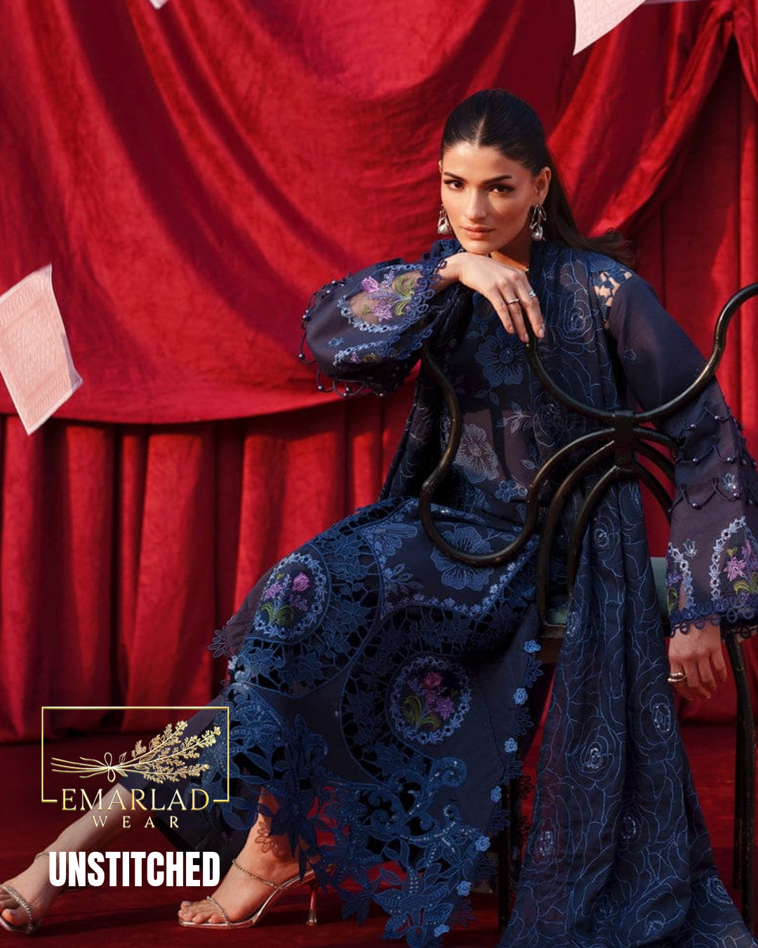 Parishay Luxury Lawn Collection Navy Blue Chicken Kari 3PC Suit – Premium Summer Dress