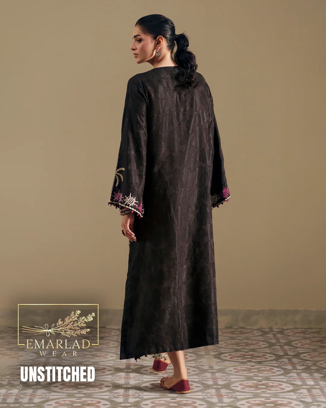 Ethnic Black Pink 2 Piece Shalmoz Silk Embroidered Suit