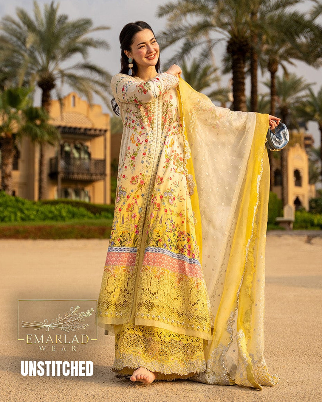 Faiza Saqlain AYA Yellow Embroidered Swiss Lawn 3Pc Unstitched Suit ARTA – Luxury Summer Collection