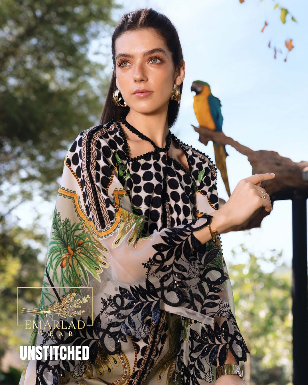 Maria B M Print Lawn Collection 2026 Safari Black 3PC Suit with Heavy Spengle Embroidery