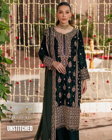 HASEENS Velvet Embroidered Winter Collection | Dark Green