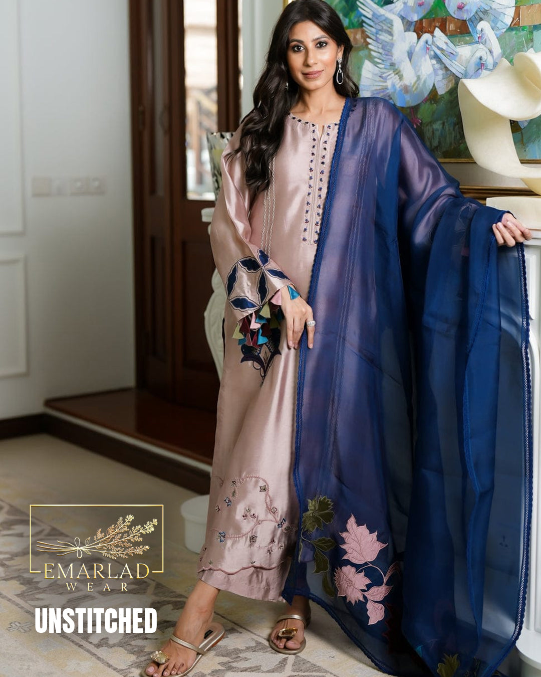 Fiza Naeem Silk Embroidered Suit 2026 – Luxury 3PC Shamoz Silk Dress with Organza Dupatta