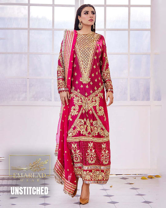 Nameera by Farooq Shocking Pink Silk Suit with Net Dupatta