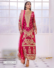 Nameera by Farooq Shocking Pink Silk Suit with Net Dupatta