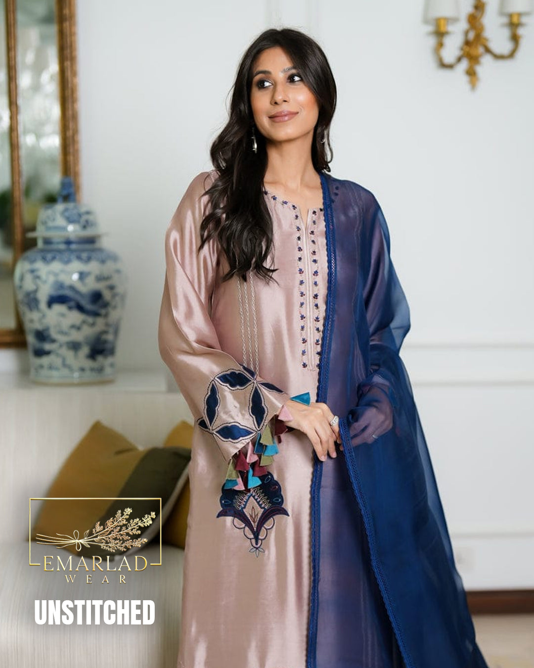 Fiza Naeem Silk Embroidered Suit 2026 – Luxury 3PC Shamoz Silk Dress with Organza Dupatta