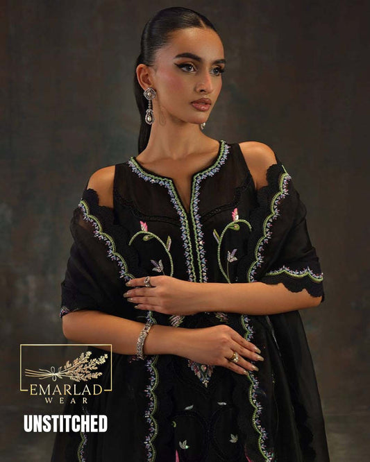 Farida Hassan Embroidered Raw Silk Collection – Black