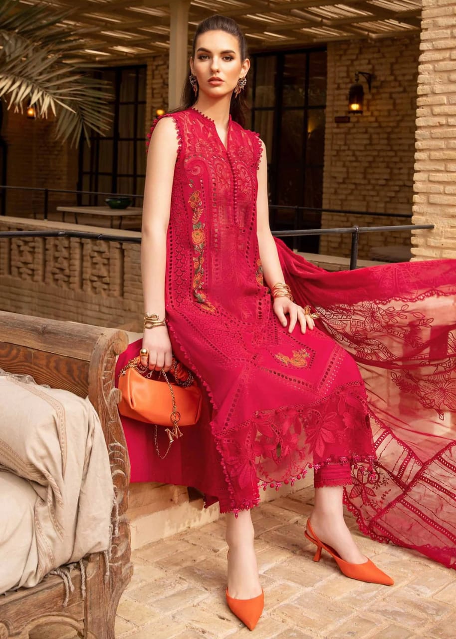 white christmas dresses Maria B Red Chikankari Lawn Embroidery New Arrival 3pc – Emarlad Wear